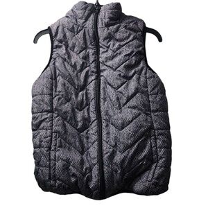 River & Rose Puffer Vest‎ Herringbone Quilted Sherpa Lined Black Gray L